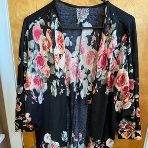 Black floral open cardigan
